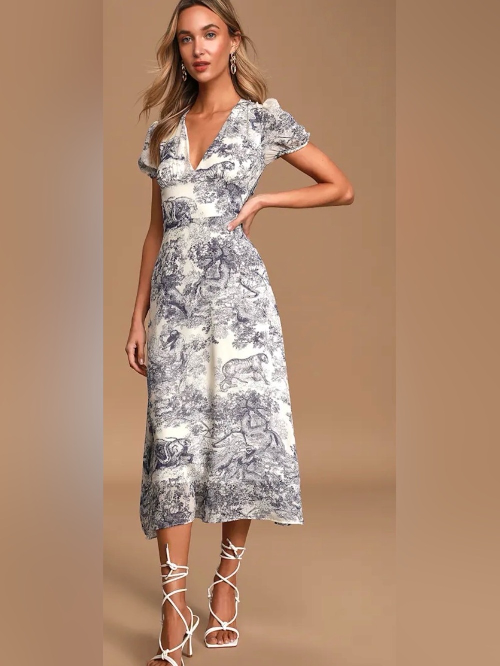 Moodie Toile V-Neck Midi Dress Jungle Print S
